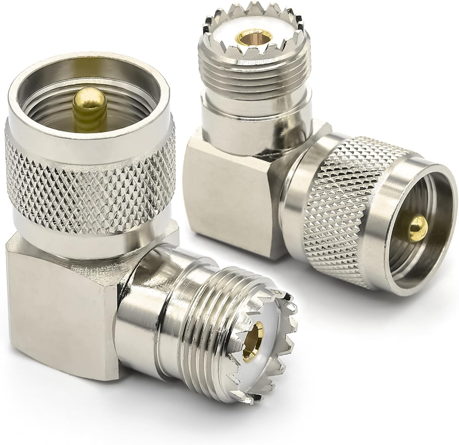 2PCS PL259 UHF 90 Degree Right Angle Coax Adapter, PL259 Male to SO239 Female Elbow Antenna Connector, UHF SO239 L Shape Coax Connector for CB HAM Radio,Antenna, SWR Meter, Antenna Analyzer