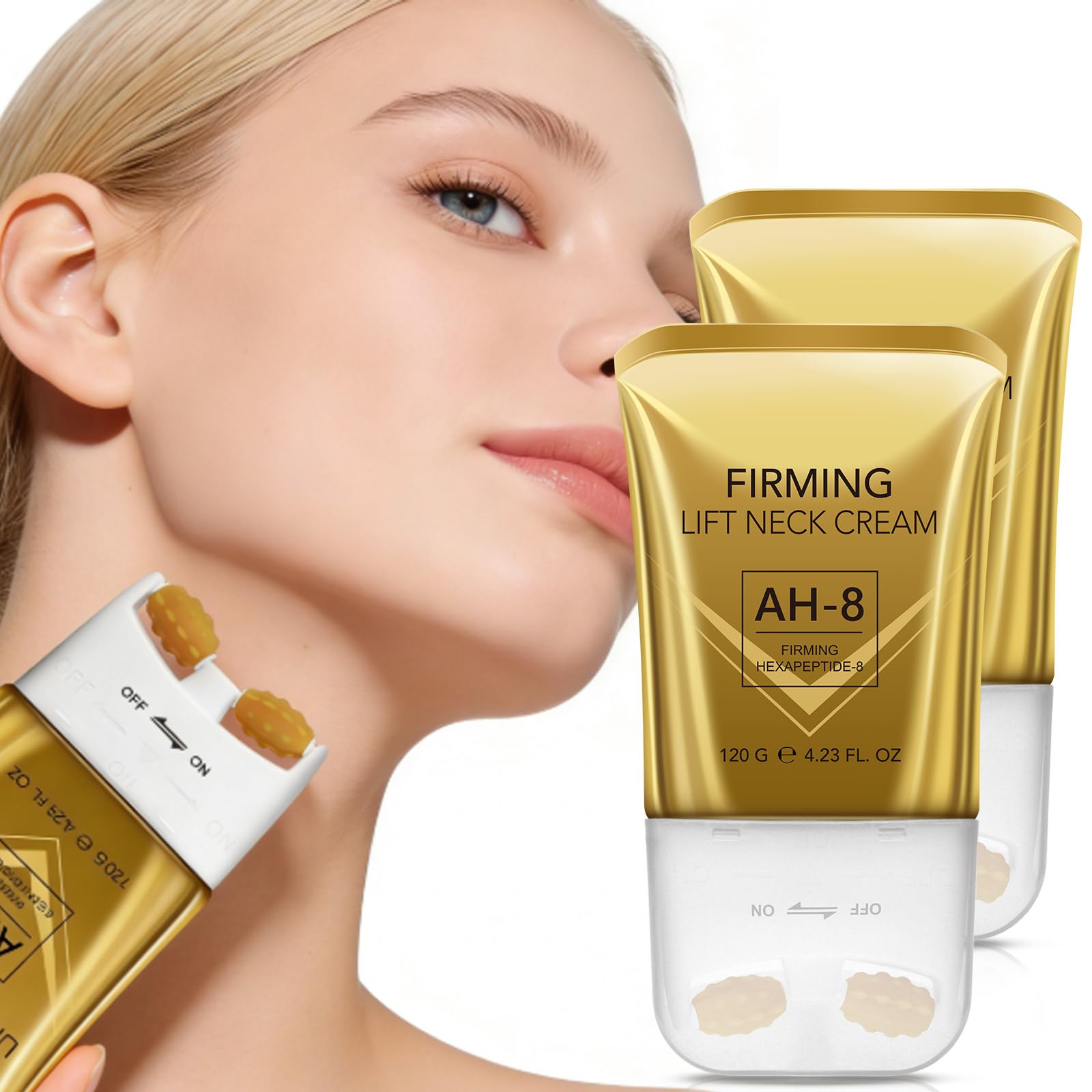 AH-8 Neck Firming Cream with Roller, Collagen Peptide Anti Aging Formula, Tighten Saggy Turkey Neck, Deep Moisturizing, Smooths Fine Lines Wrinkles,