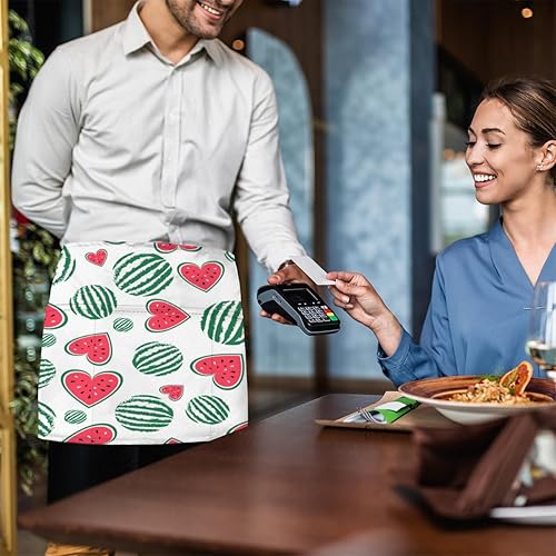 Miniatura 6 de Watermelon Heart - Paquete de 3 delantales de servidor con 3 bolsillos, impermeables, delantales de media cintura para mujer, para cocinar, lavar