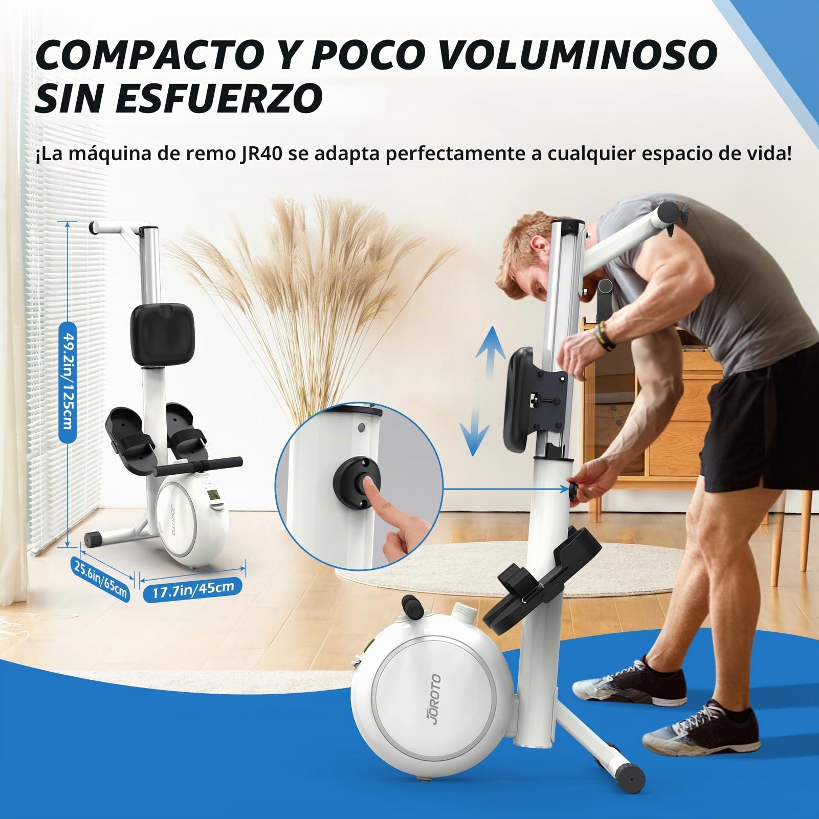 JOROTO Maquina de Remo para Casa, Resistencia Magnética, Riel Retráctil de Aluminio, Capacidad Máxima 140 KG con Función Bluetooth, Remo Fitness Silenciosa para Uso Doméstico