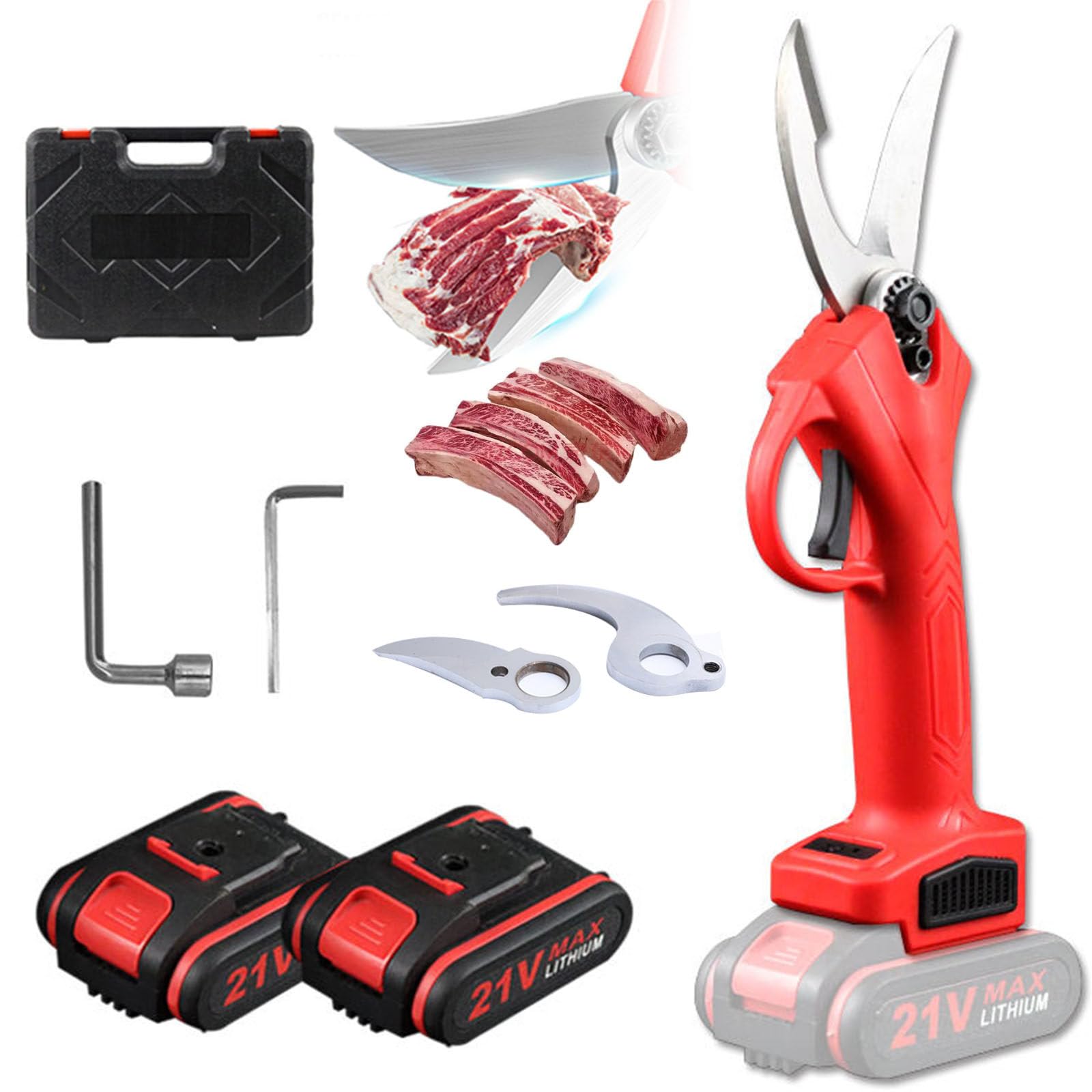 Cesoie elettriche da cucina ricaricabili con lama di ricambio, 2 batterie da 21 V, cesoie elettriche da cucina, per tagliare ossa, pollo, pesce, frutti di mare e verdure