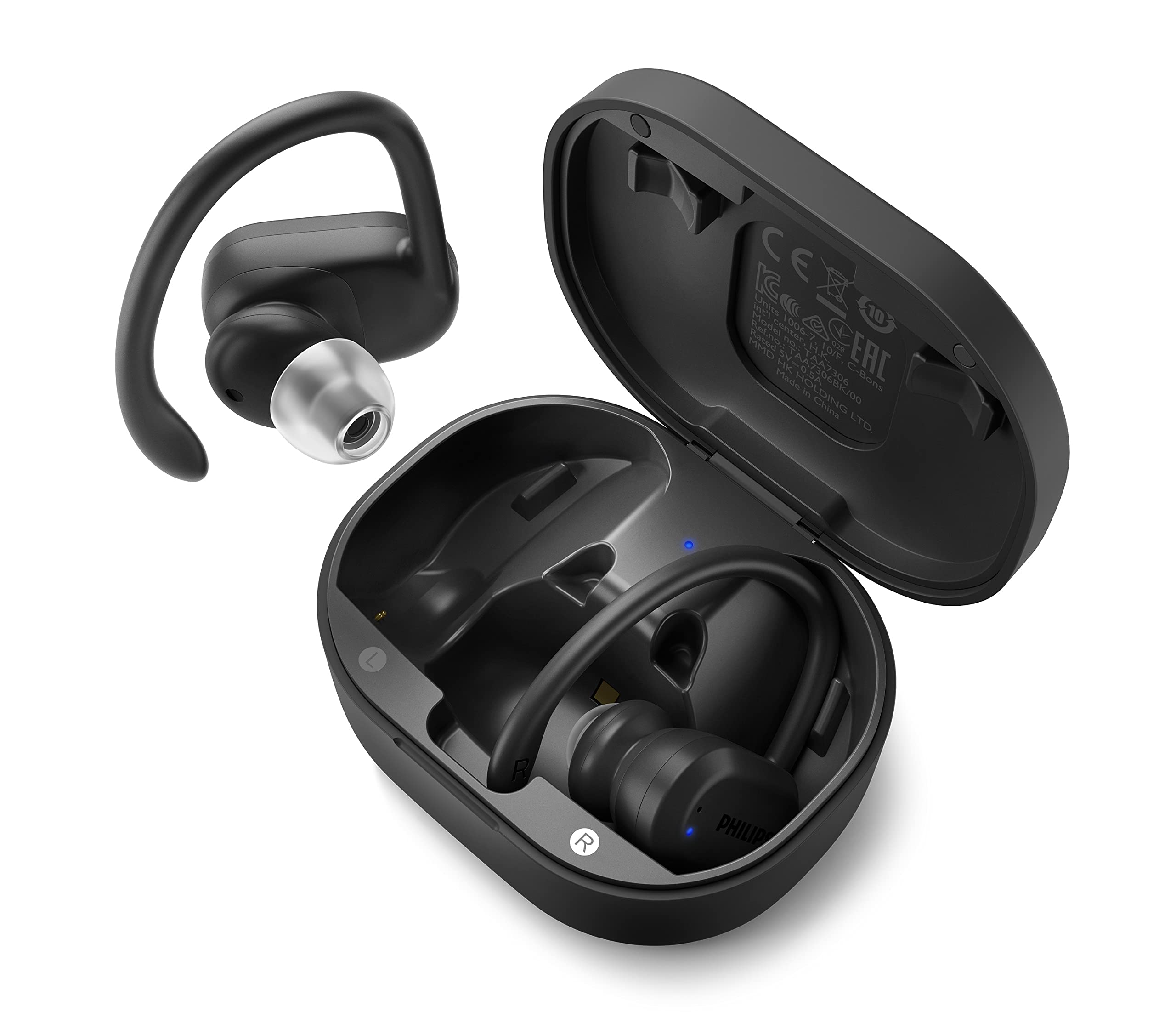 Philips Cuffie Sportive, TAA7306/00, Senza fili, Cuffie da corsa per adulti, Bluetooth, Fino a 24 ore di tempo di riproduzione, Microfono incorporato, Vestibilità sicura, Nero
