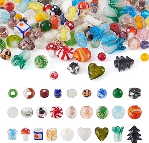 Craftdady 200 pcs Mixed Shapes & Colors Lampwork Glass Beads Loose Beads Fit Most Major Charm Bracelets 4-20x4-20mm Hole: 1-2.5mm