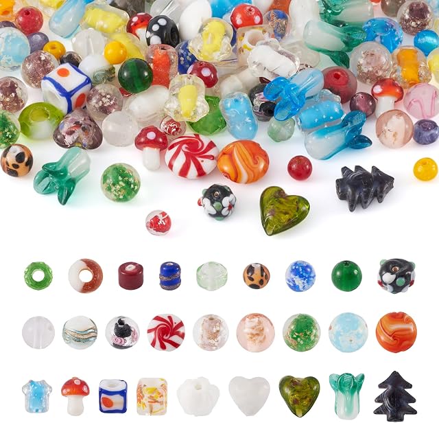 Craftdady 200 pcs Formes mélangées & Couleurs Lampwork Perles en verre Perles molles Fit La plupart des principaux bracelets de charme 4-20x4-20mm Trou: 1-2.5mm