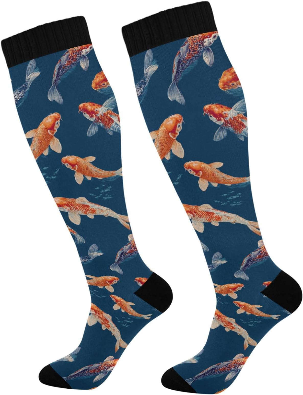 Compression Socks Koi Fish Swimming Knee High Socks For Women Men Athletic Running Work Hiking Cycling Travel 1Pack