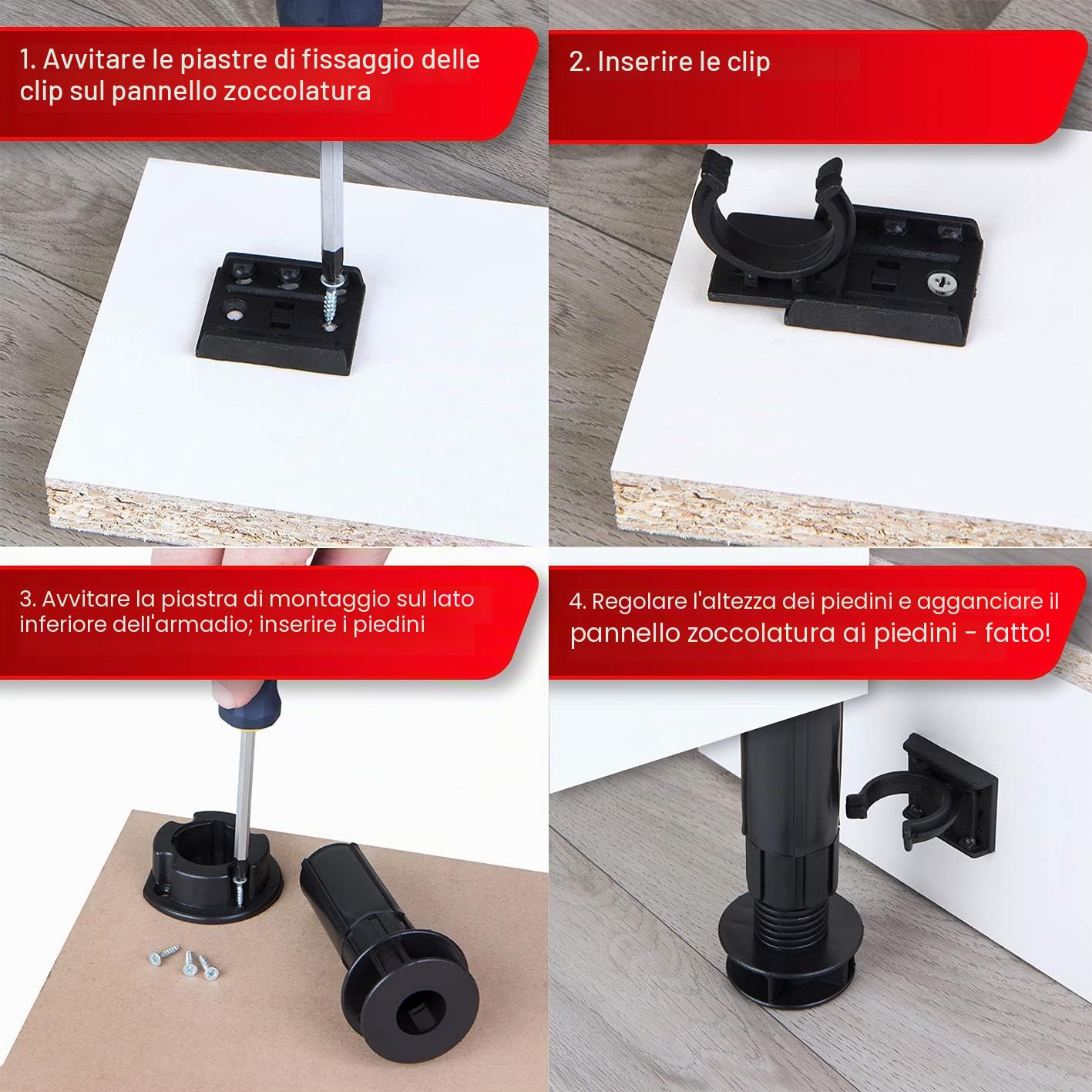 LouMaxx Set di 4 Piedini Regolabili in Nero |Piedini 100-120mm Per Cucina o Bagno |Piedi Per Mobili Regolabili, Materiale di Montaggio Incluso | Piedi Per Cucina Stabili 200kg di Portata