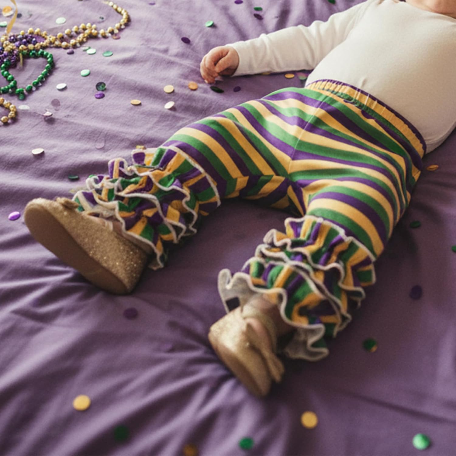 Toddler Baby Girl Striped Ruffle Leggings Pants for Little Girls - Image 4