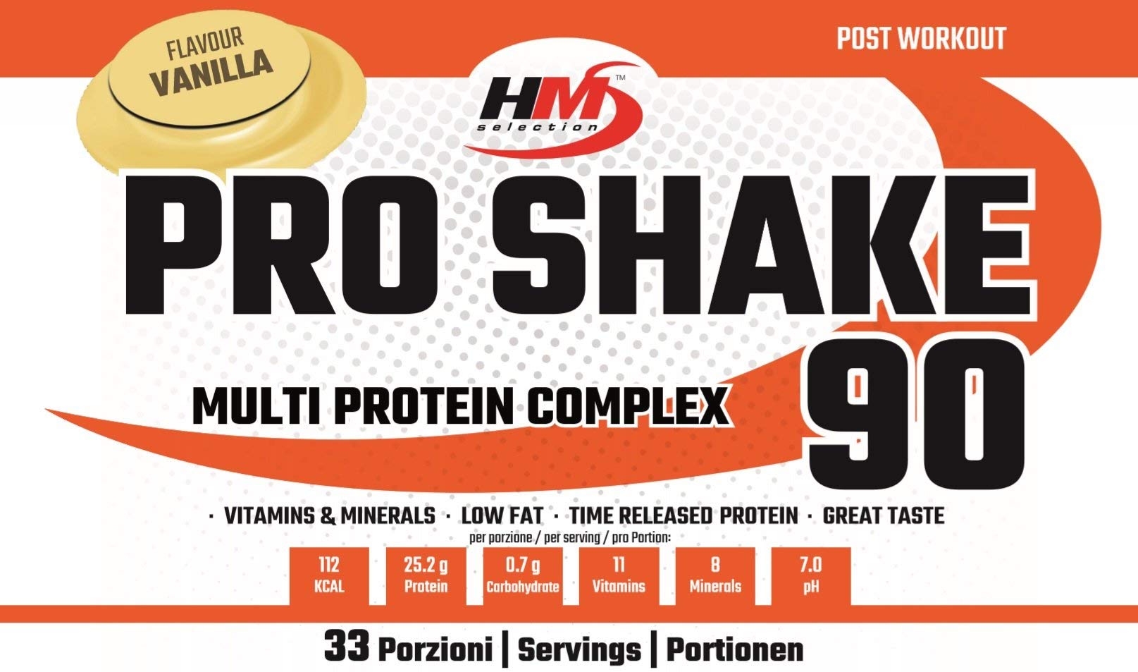 PRO SHAKE 90-1000g - Vaniglia - Multi Protein Complex • Integratore proteico con minerali e vitamine • fornimento prolungato ai muscoli di un regolare e prolungato apporto di aminoacidi.
