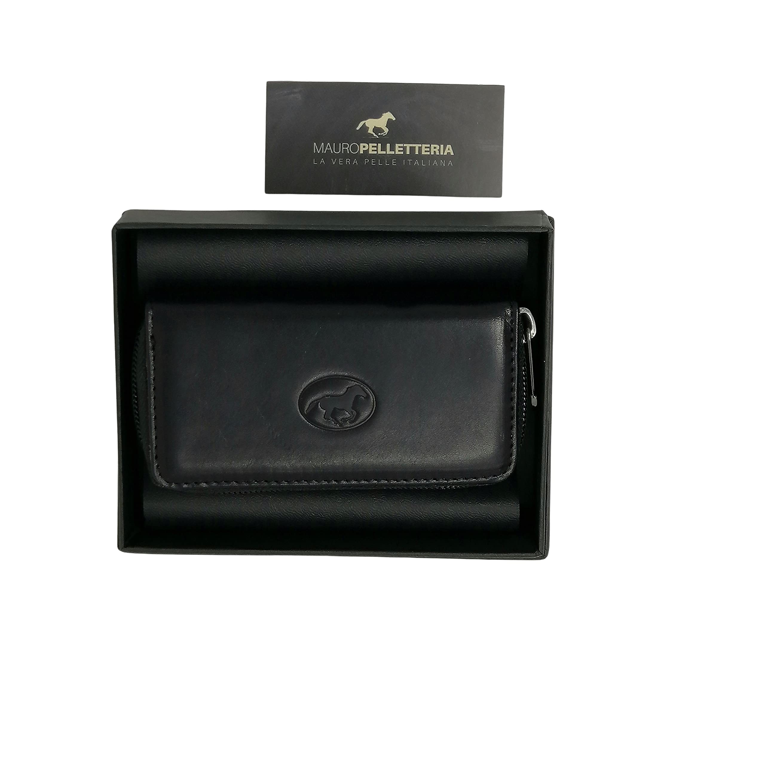 Portachiavi Pelle 6 Ganci Tascabile in Vera Pelle - Custodia Borsellino per Chiavi - Chiusura con Cerniera - Uomo e Donna Made in Italy