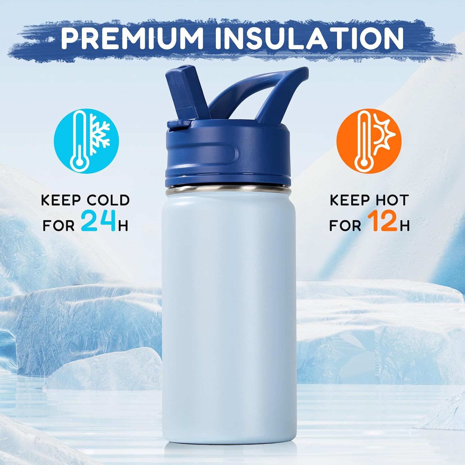 Fijinhom 12oz Kids Water Bottle for School, Toddler Bottles with Straws, Stainless Steel Vacuum Insulated Water Bottle for Boys&Girls, Leak-Proof, BPA-Free, Hope