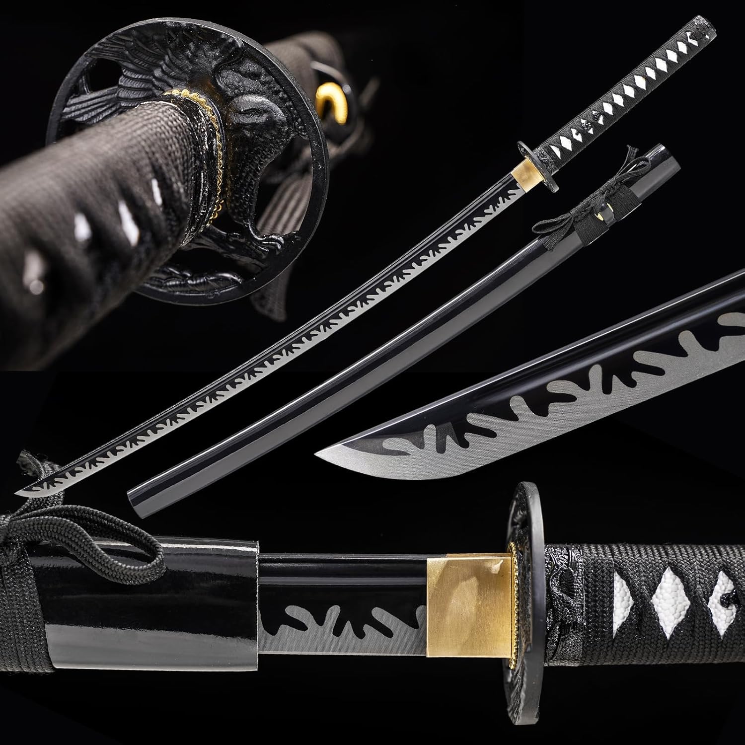 Wuton Real Katana Sword Sharp 1060 High Carbon Steel Real Samurai Sword Full Tang Battle Ready Japanese Samurai Swords Display Collection