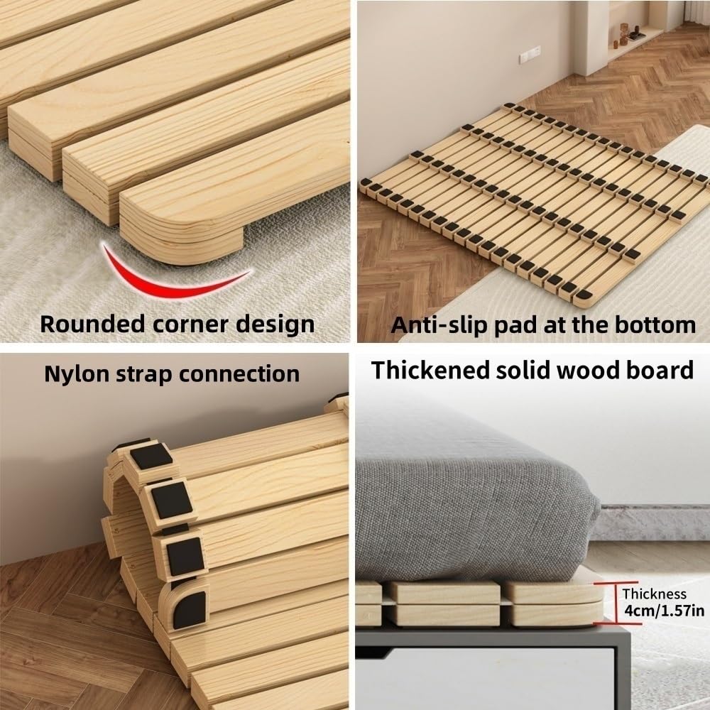 Futón Plegable de Madera Maciza con Estructura de láminas enrollables, Ideal para Dormitorio y Sala de Estar, diseño Compacto (78,7 x 53,2 Pulgadas)
