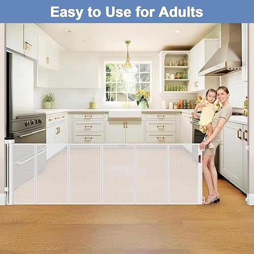 Miniatura 8 de Puertas retráctiles extra anchas reforzadas de 120 pulgadas para bebés extra anchas para grandes aperturas de 33 pulgadas de alto, puerta retráctil