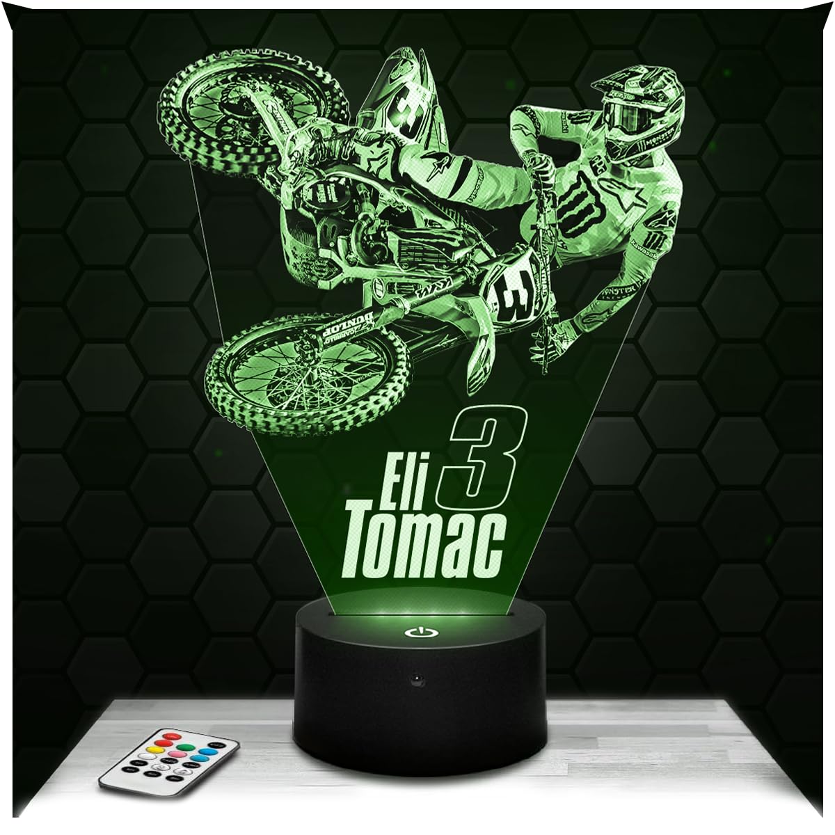 Lampephoto.fr - Moto Cross Eli Tomac 3D Lamp, Night Light 3D LED Illusion Lamp, Gift idea for Men Motorcycle, Gifts Merchandise for Boys and Girls, Children's or Adult Bedroom Night Light