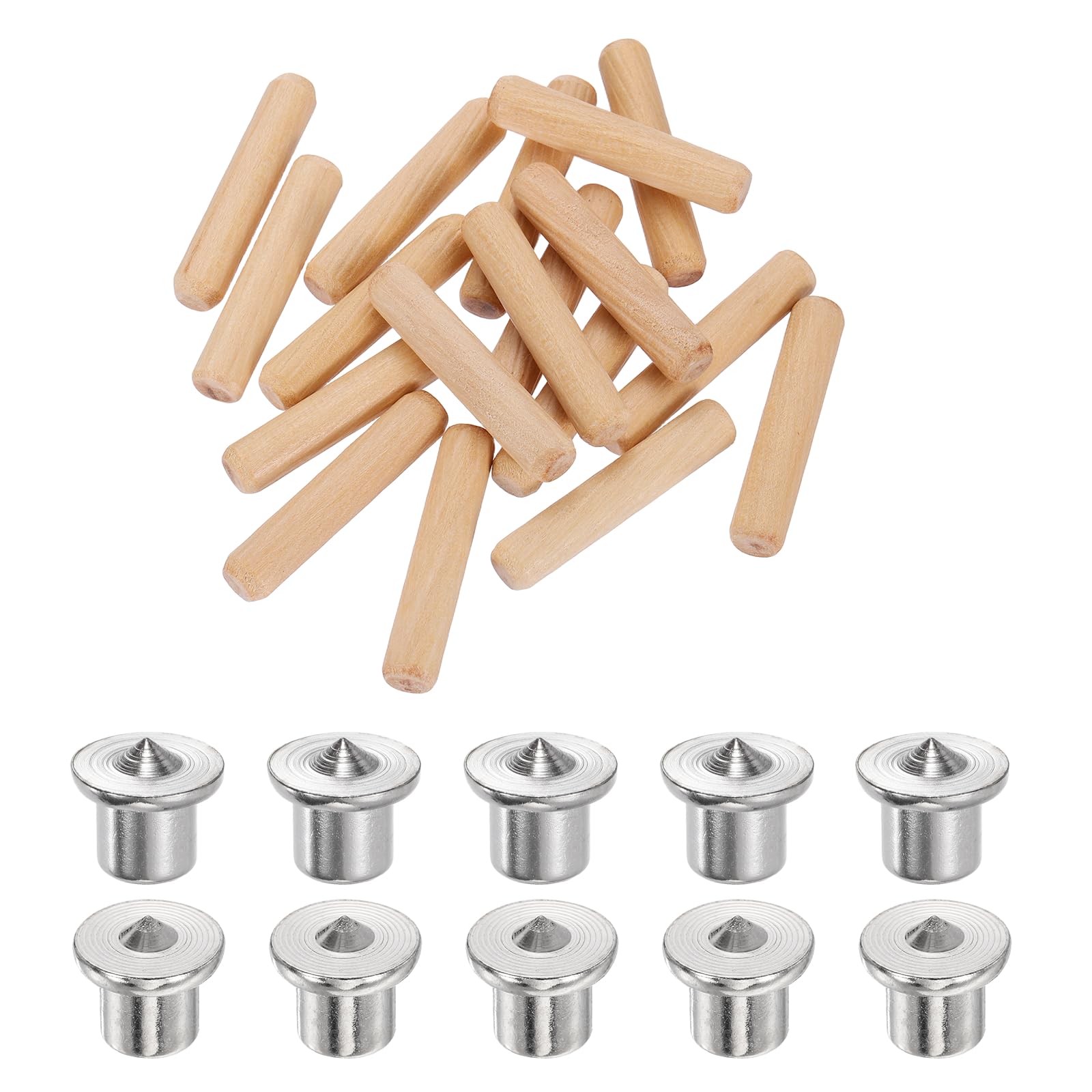 sourcing map 200Pcs 8x40mm Wood Dowel Pins with 10Pcs Solid Hollow Dowel