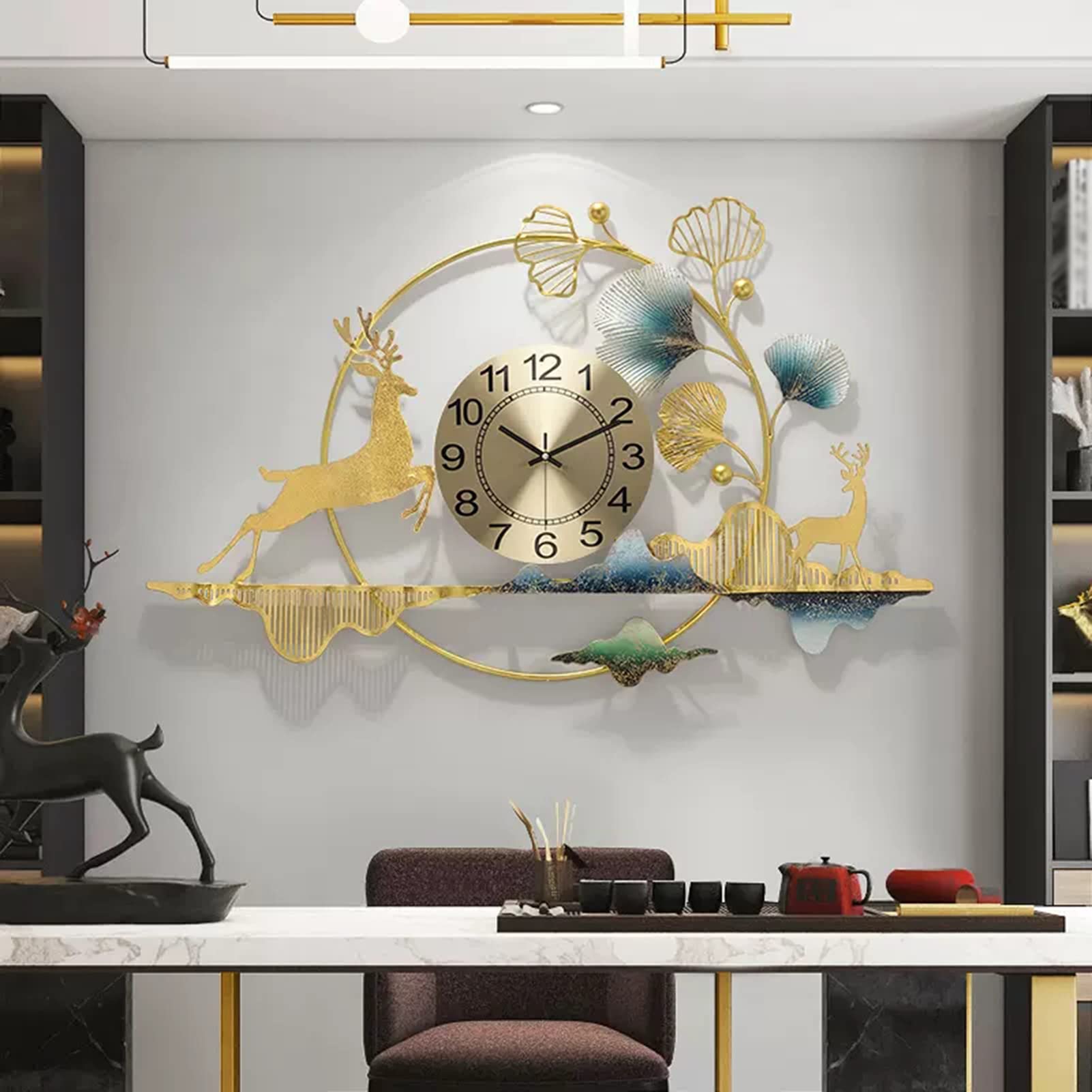 MYUYEE Large 3D Metal for Living Room Office ation, Modern Silent Non Ticking Bedroom Quartz Clock