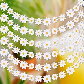 6 Packs Daisy Garland for Decoration Hippie Boho Birthday Decor Daisy Party Decoration Spring Flower Hanging Banner Paper Cutouts for Indoor Outdoor Women Birthday Supplies Festival Accessories White