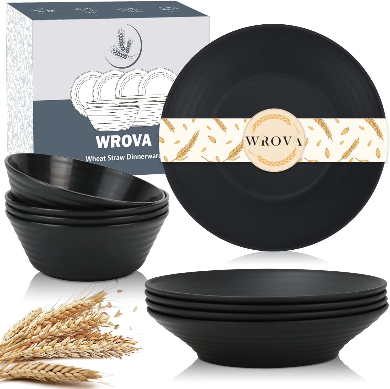 Wrova Wheat Straw Dinnerware Sets 8 set Unbreakable