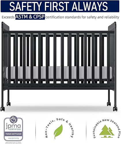 Miniatura 4 de Cuna de bebé, cuna convertible 3 en 1 de madera tamaño matrimonial con ruedas de bloqueo para muebles de guardería, acabado no tóxico (negro) Negro