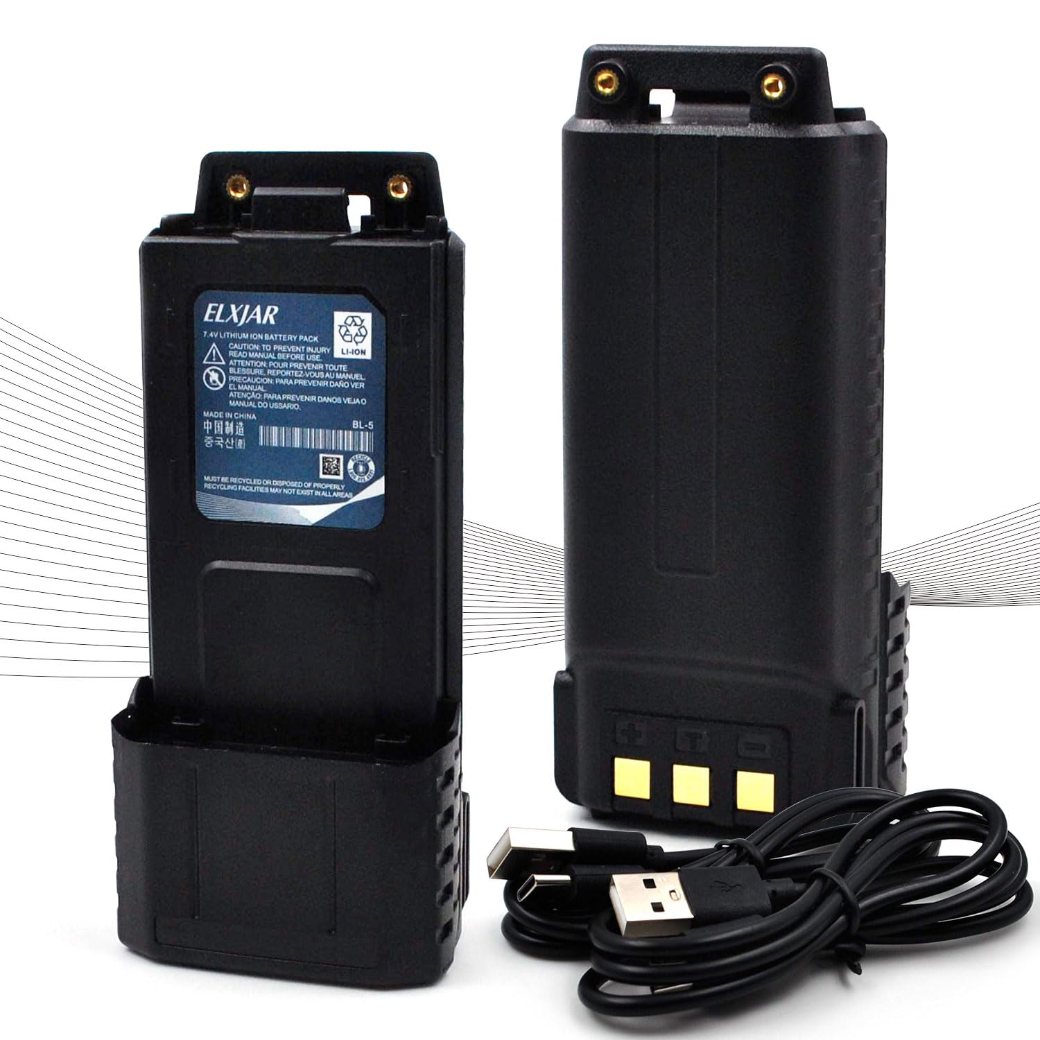 hflexgrad (2-Pack) 7.4V 2600mAh BL-5 Extended Battery Replacement for UV-5R UV-5RTP UV-5R Plus UV-5RX3 BF-F8HP UV-5X3 BF-F9 RD-5R Two-Way Radios with