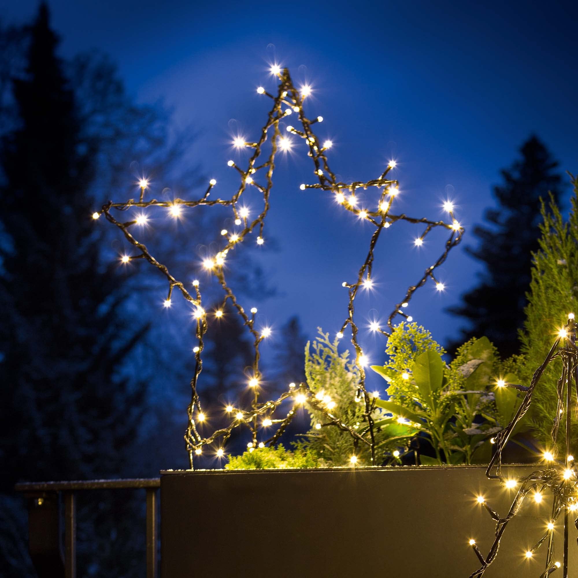 hellum LED Weihnachtsstern außen Timer & Trafo, 90 LED warmweiß, 50x59cm | Weihnachtsdeko outdoor aus schwarzem Metall, 2D/3D wählbar, Weihnachtsbeleuchtung außen, für Garten, Terrasse <59lm 578355
