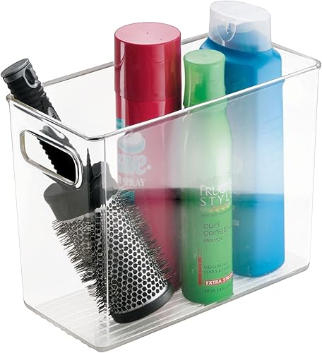 Miniatura 8 de mDesign Contenedor de plástico delgado con asas, organizador de gabinete de baño para artículos de tocador, maquillaje, champú, acondicionador,