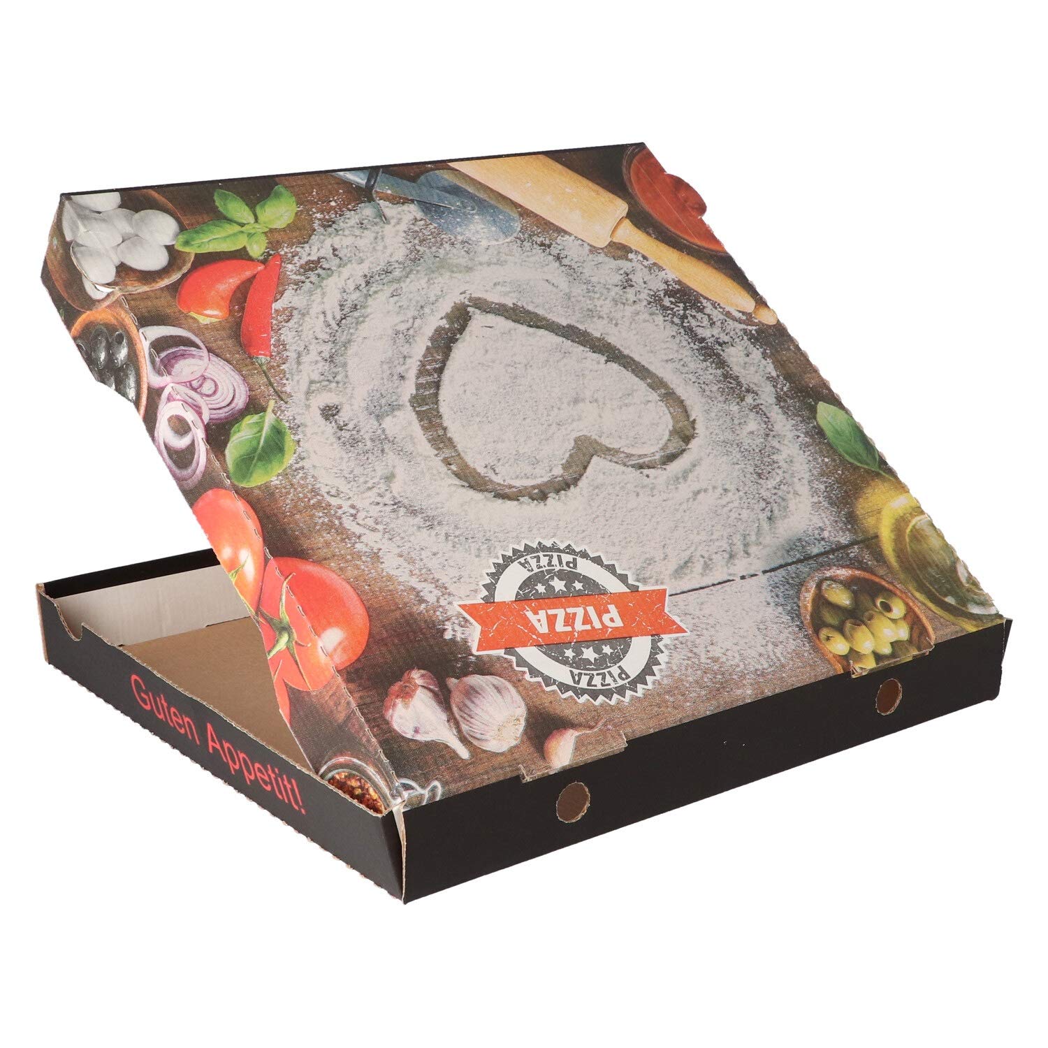 Nette 100 Pizzakartons Francia Herz, FSC®-zertifiziert (29x29x4cm)