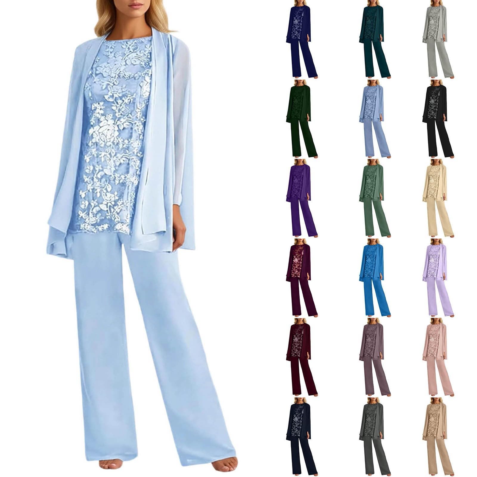 Generisch Damen Festlich Elegant - Chiffon 3 Teiler Mutter Der Braut Hochzeitsgast Hosenanzüge Brautmutter Hosen Set Mit Jacke Für Hochzeit