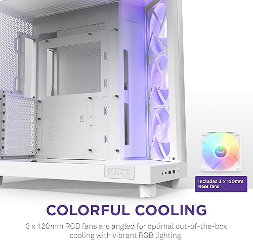 Miniatura 4 de NZXT Caja de flujo de aire H6 Flow RGB de media torre con 3 ventiladores RGB, paneles de vidrio panorámico y gestión de cables, color blanco