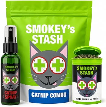 Smokeys Stash Catnip Spray and Dried Catnip Bundle for Cats - 2oz Catnip Spray and Premium Pop-Top Can, Handcrafted in the USA