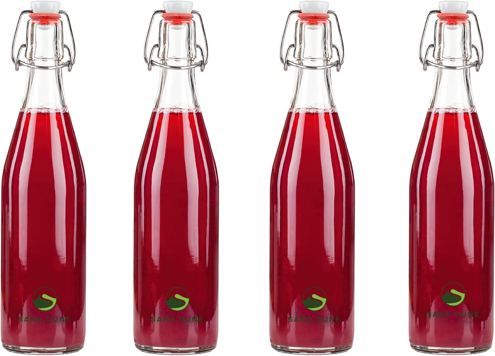 - Set of 4, 500 ml Each D5 Glass clip top cap water bottle with flip top cap, Leak-Proof for water, Juices - Reusable Travel Glass Drinking Fridge Bottles