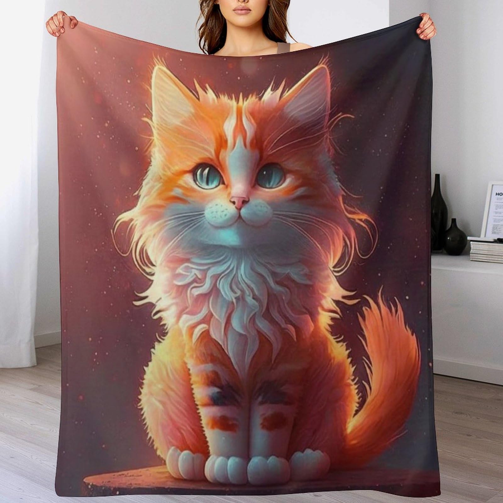 Couverture moelleuse chat mignon en flanelle polaire chaude et douce 130x180cm
