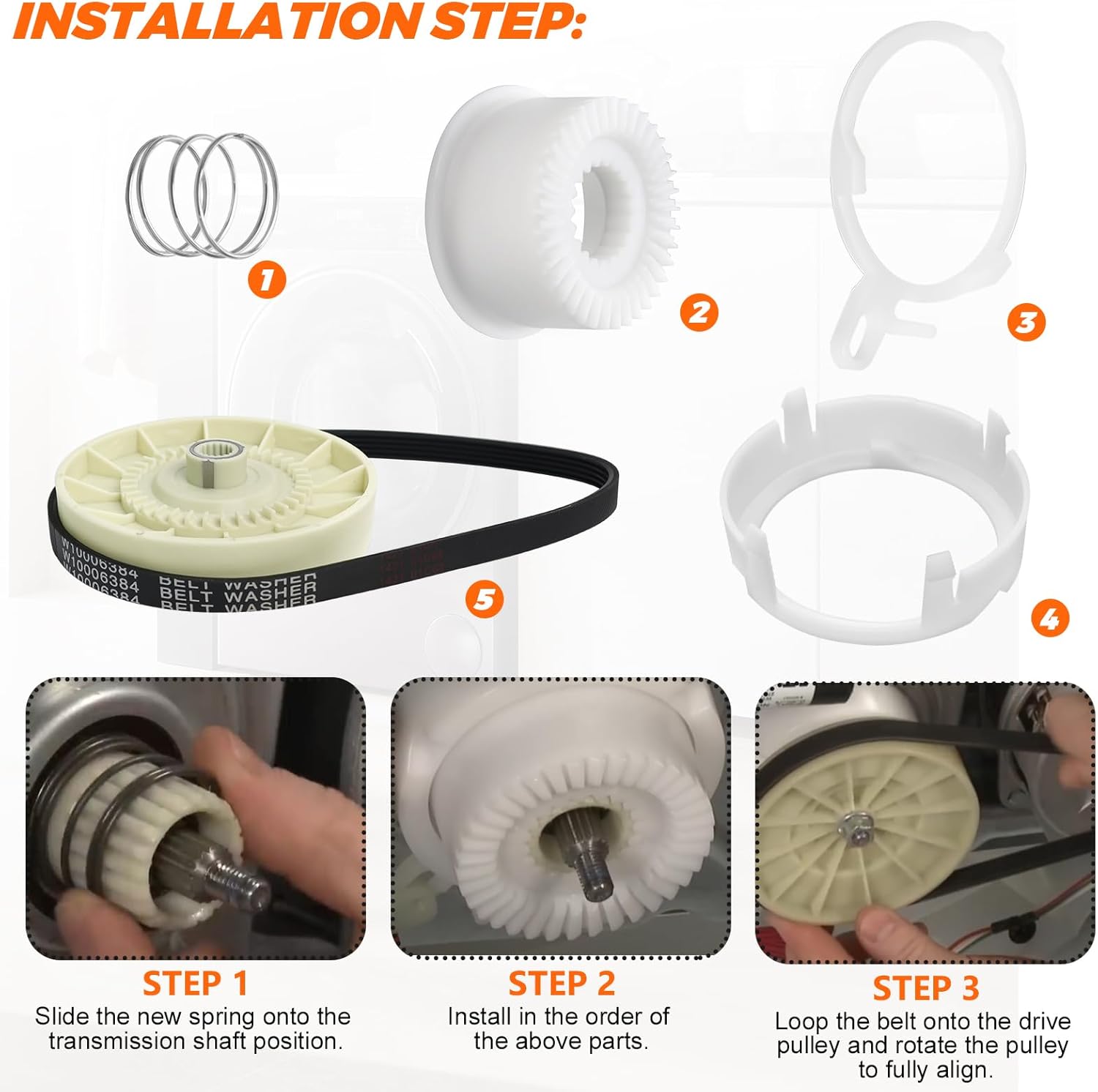 Upgrade W10913953 W10815026 Washer Shift Actuator & W10721967 Washer Pulley Clutch Kit W10006384 Washer Drive Belt by Blutoget - Compatible for Whirl-Pool Ken-More Washing Machine