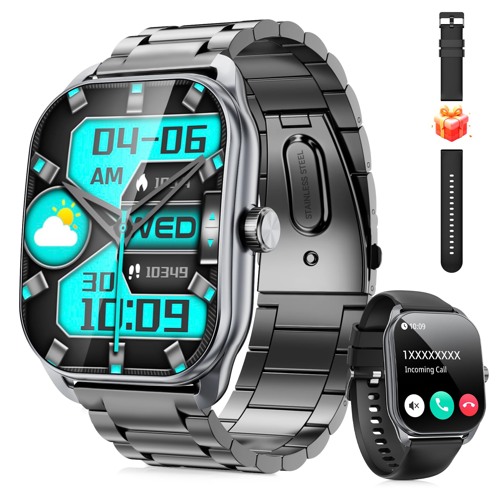 Smartwatch Uomo Donna, fitness tracker da 2,01” con 120+ modalità sportive Monitor della frequenza cardiaca e del sonno e dell'ossigeno nel sangue, orologio fitness impermeabile IP68 per Android iOS