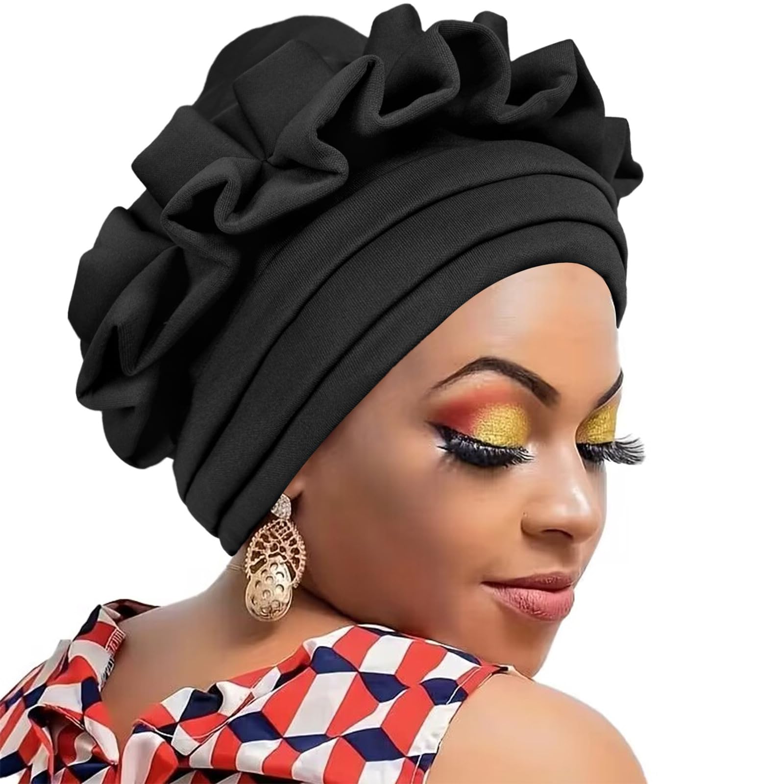 Kalttoy Women Pre-Tied Turban Headwrap Chemo Lightweight Floral Knot Braid Head Cover Stretchy Braids Wrap Hat African Women Pre-Tied Turban Headwrap