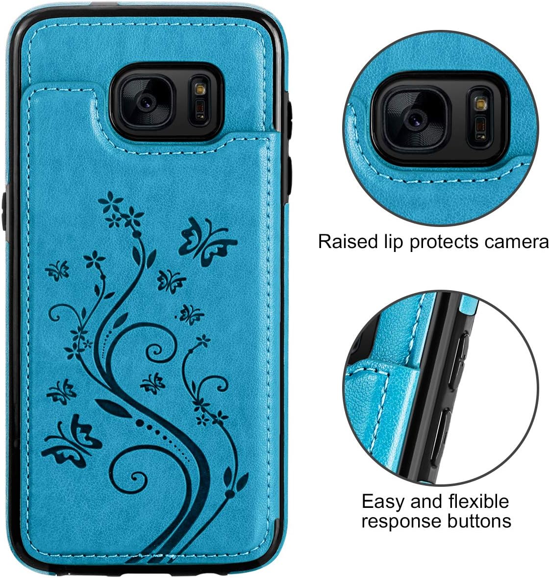 HianDier Wallet Case for Galaxy S7 Edge, Slim Protective Case with Credit Card Slot Holder Flip Folio Soft PU Leather Magnetic Closure Cover Case Compatible with Samsung Galaxy S7 Edge, Lake Blue