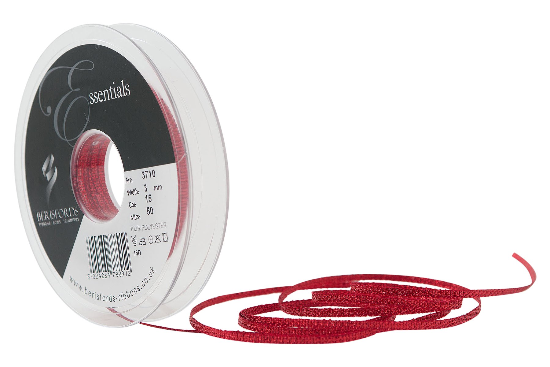 Berisfords 3 mm Textured Metallic Ribbon, Red