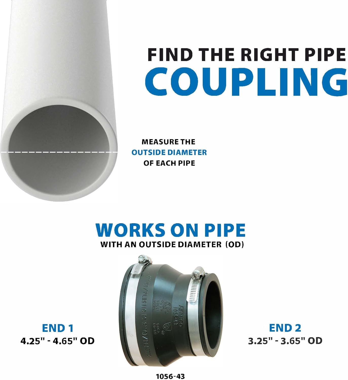 Fernco 1056-43 Coupling Flex 4X3 No Metal