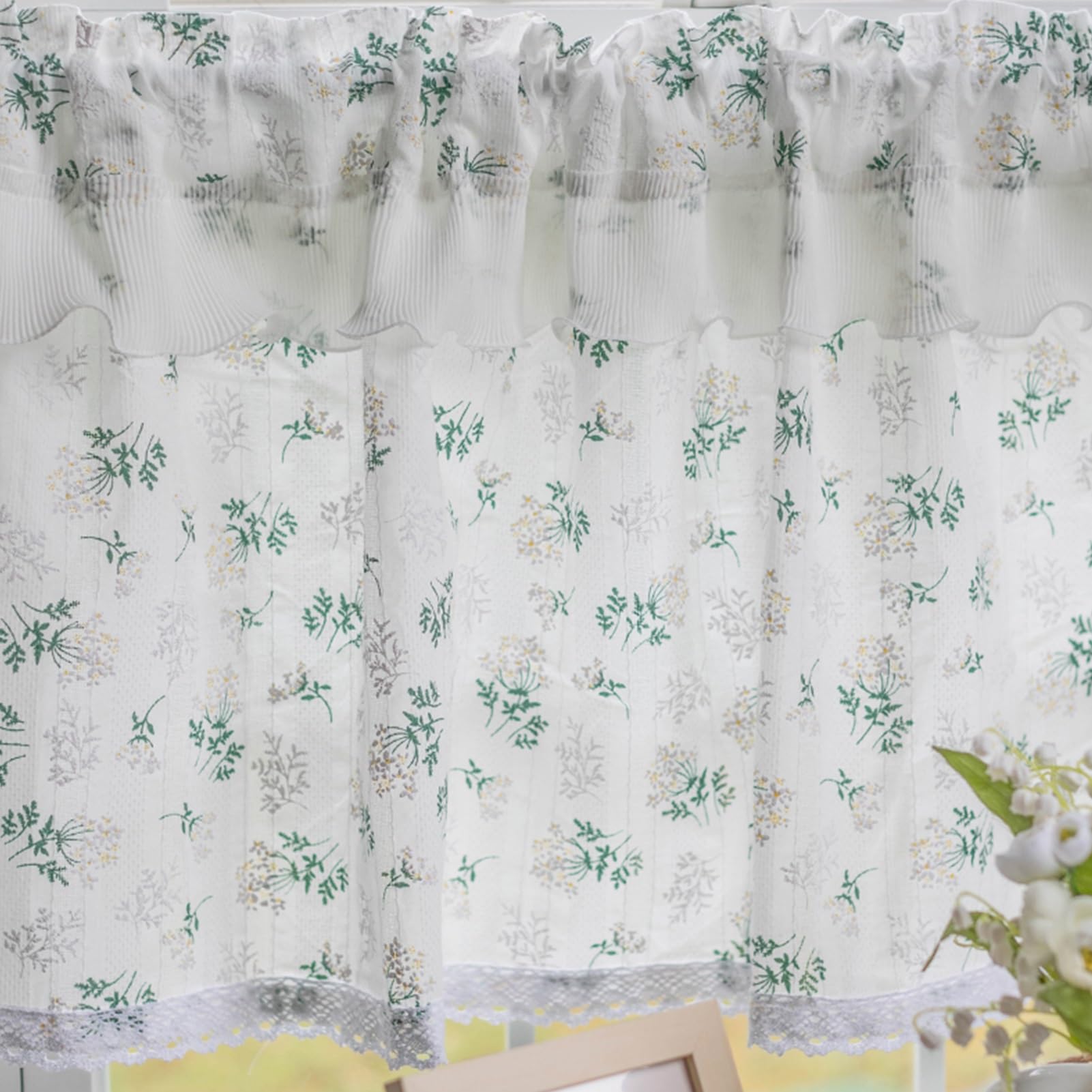 Mantovana, Mantovane Decorative con Volant, Non è Necessario forare Le Tenda da Cucina, Mezze Tende in Pizzo di Cotone e Lino, Tende divisorie da bistrot(W51.1xH31.4/130x80cm)