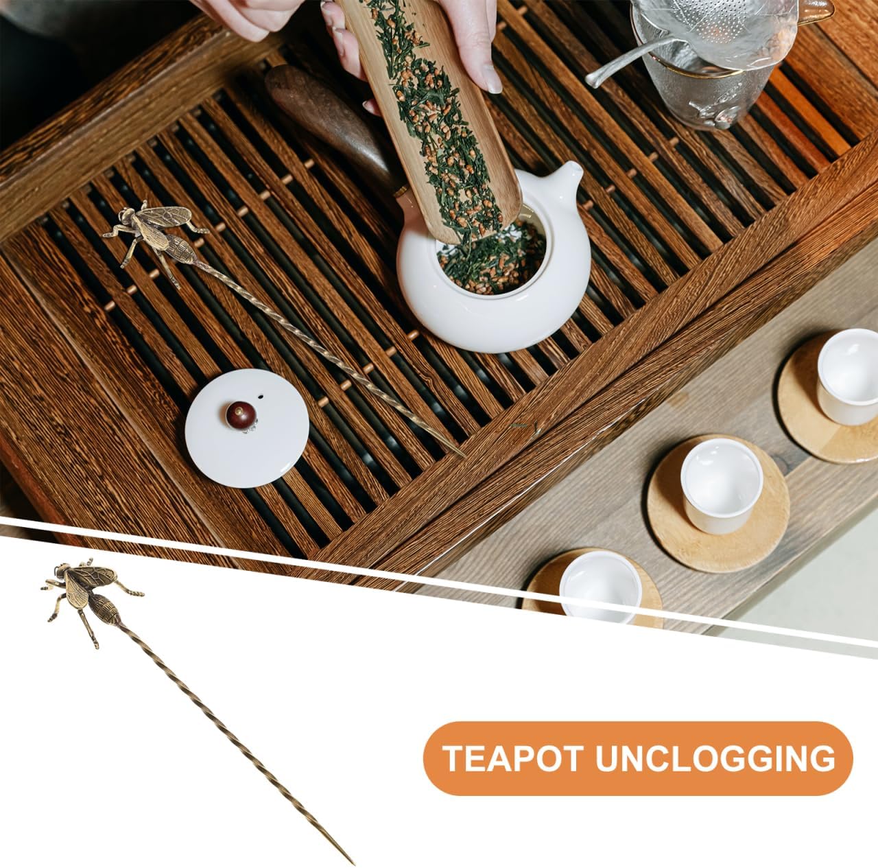 Luxshiny Vintage Brass Tea Needle - 6.57 Inch Teaware Cleaning Tool with Bee Shape Design for Tea Ceremony & Hair Clasp