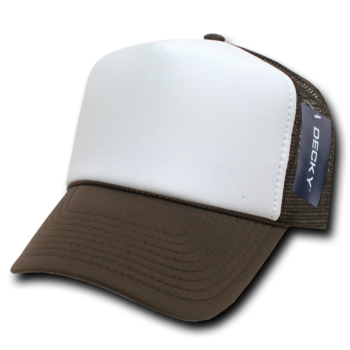 DECKYTwo Tone Trucker Mesh Caps Plain Baseball Hat, Brown / White, Adjustable