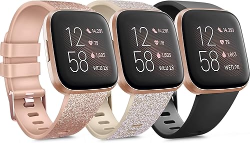 Paquete de 3 bandas de silicona suaves compatibles con Fitbit Versa 2Fitbit VersaFitbit Versa Lite, bandas deportivas ajustables para mujeres y