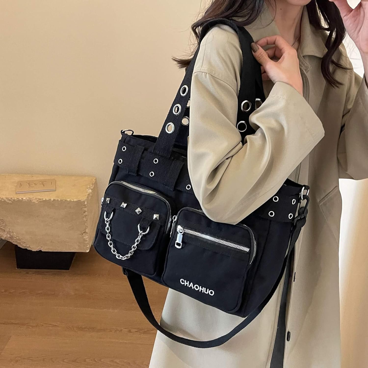 Steampunk Goth Messenger Bag, Fashion Punk Gothic Shoulder Bag - Image 2