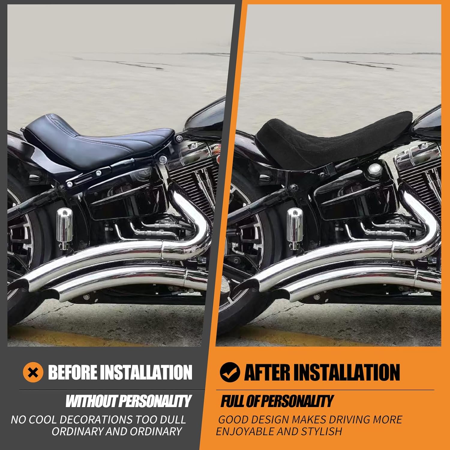 Motorcycle Front Driver Leather/Suede Cushion Pillion Seat Solo Seat Fit For Harley Softail Breakout 2013-2017 Rocker 2008-2017 (Black Stitching wiht Suede)