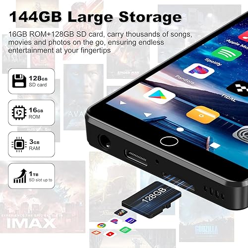 Miniatura 6 de Reproductor MP3 de 144 GB con Bluetooth y WiFi, Android 13 OS MP3 y MP4 reproductores con pantalla táctil de 4 pulgadas y altavoz, reproductores de