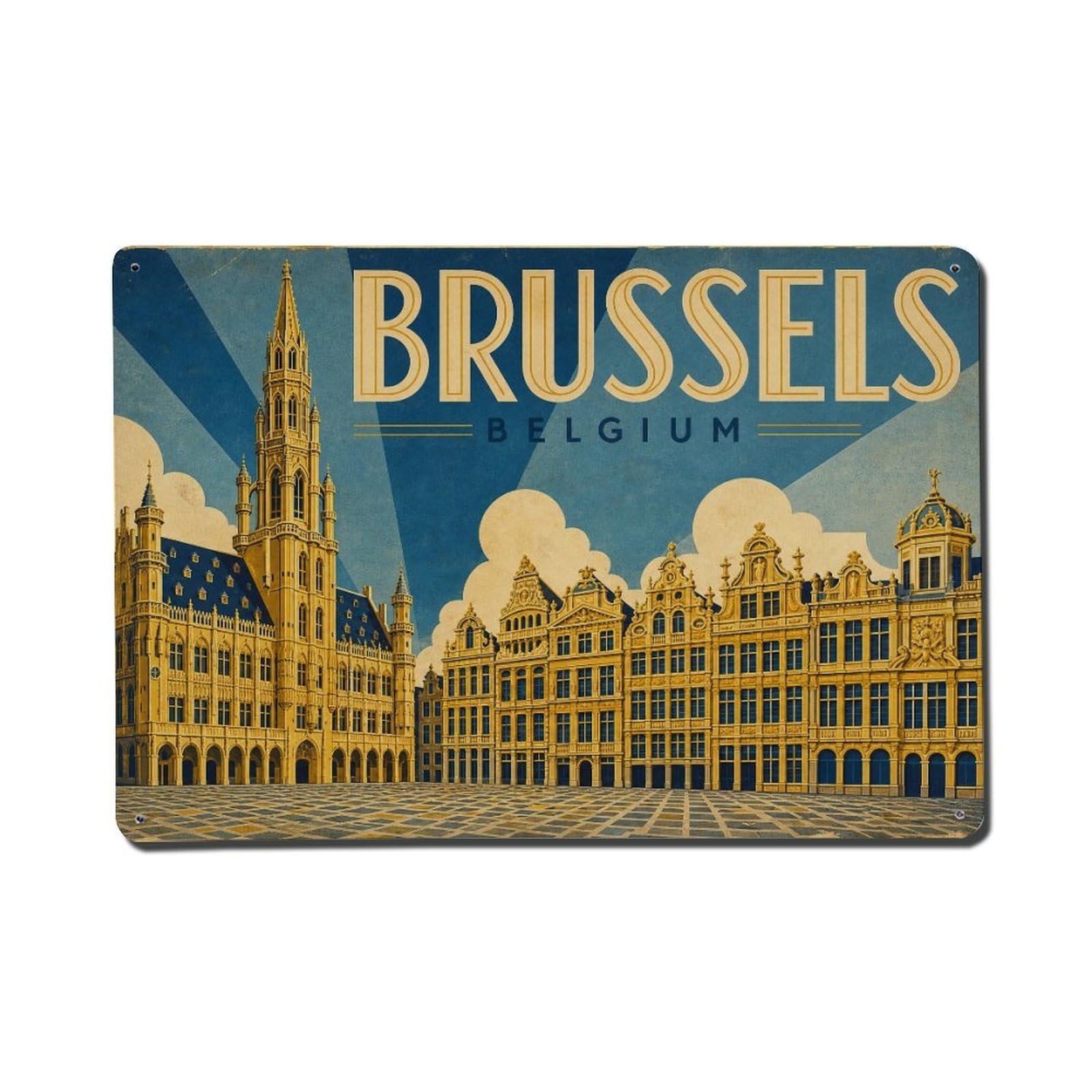 Travel Vintage Belgium Brussels Metal Tin Sign Plaque Wall Decor for Cafe, Club Bar, Office, Garden Metal Poster 8x12Inch