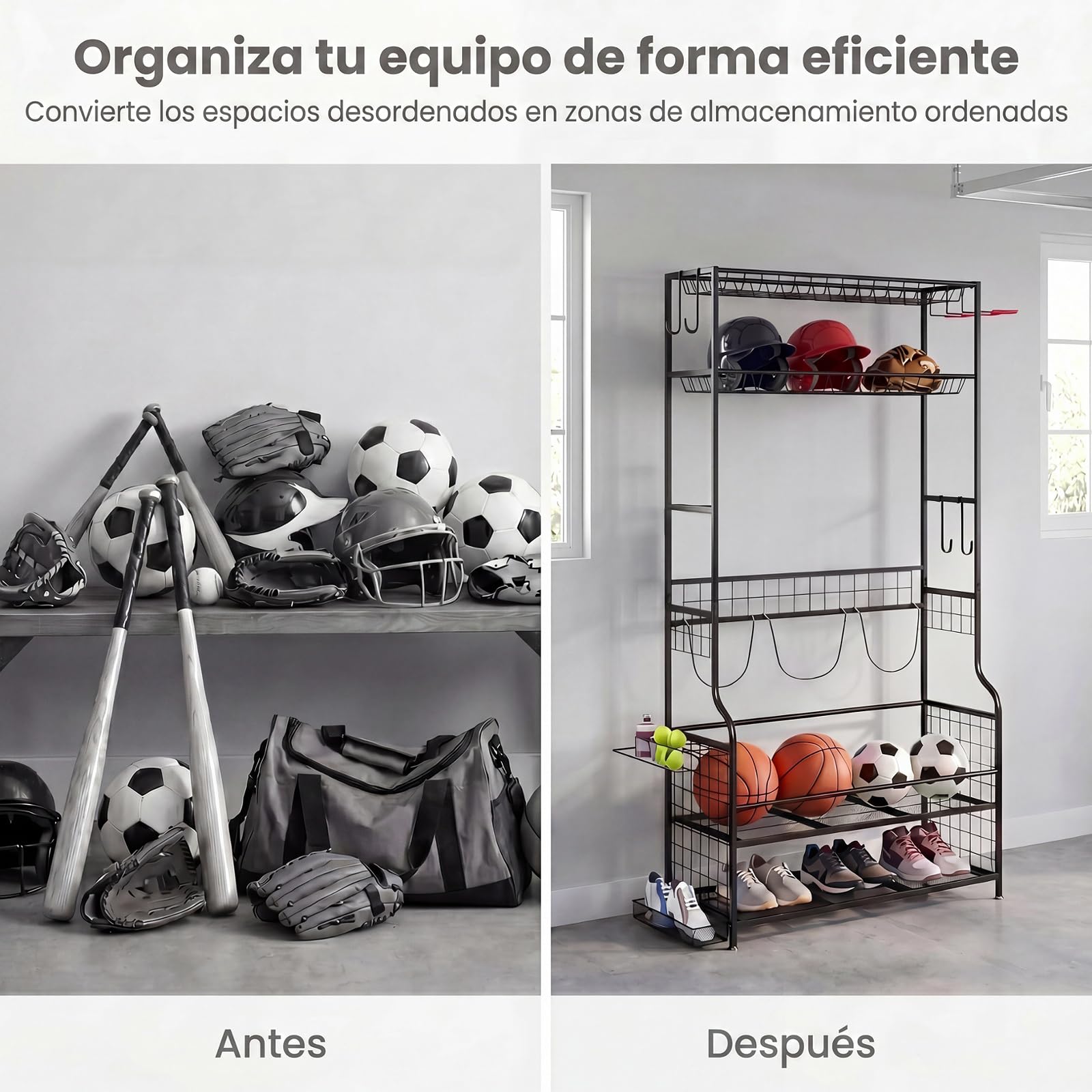 GYMAX Estante Organizador para Bolsas de Golf y Accesorios, con Capa Adicional para Palos y Ruedas Universales Bloqueables, para 2 Bolsas, Ideal para Garaje, Sótano y Cobertizo
