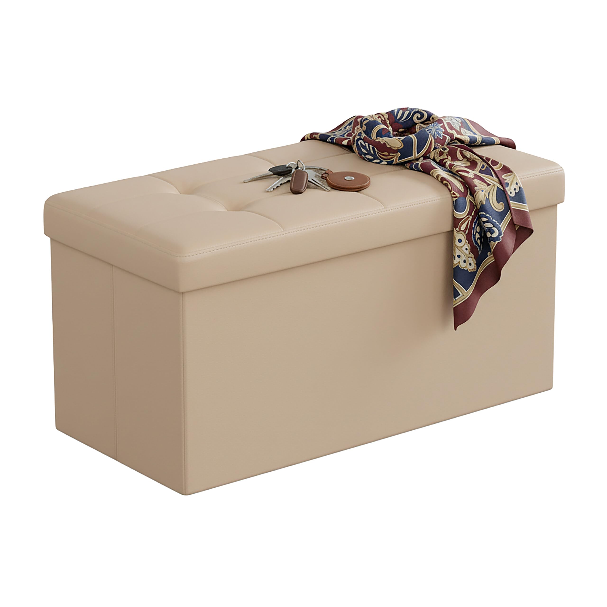 Relaxdays Beige Folding Storage Bench, Faux Leather, Padded, Hallway, Bedroom, Hxwxd: 38 X 76 X 38 Cm,
