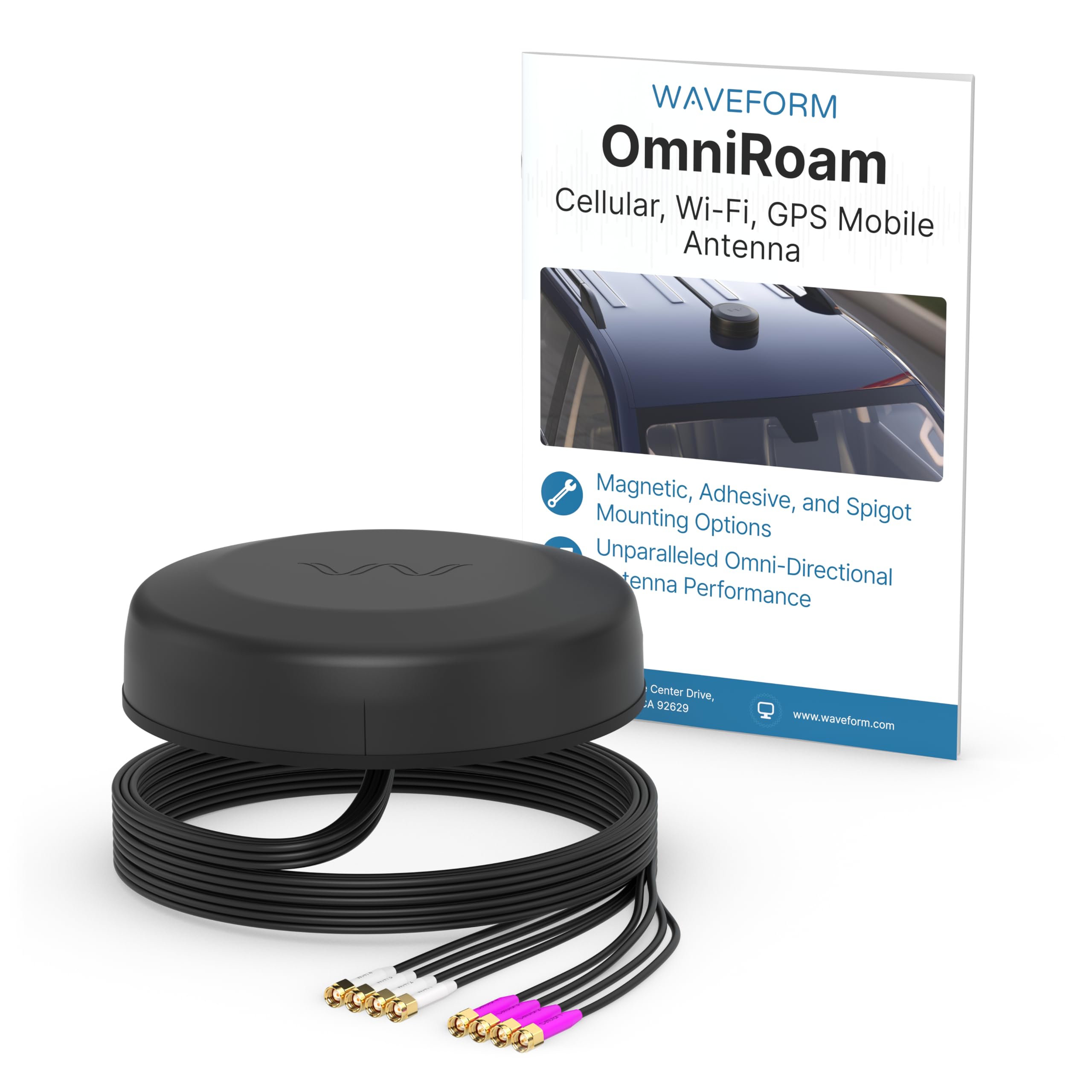 Waveform OmniRoam 8-in-1 Low-Profile Mobile Antenna – High-Performance, Rugged Fleet Antenna for Peplink, Cradlepoint, Cisco (4x4 Cellular, 4x4 WiFi)