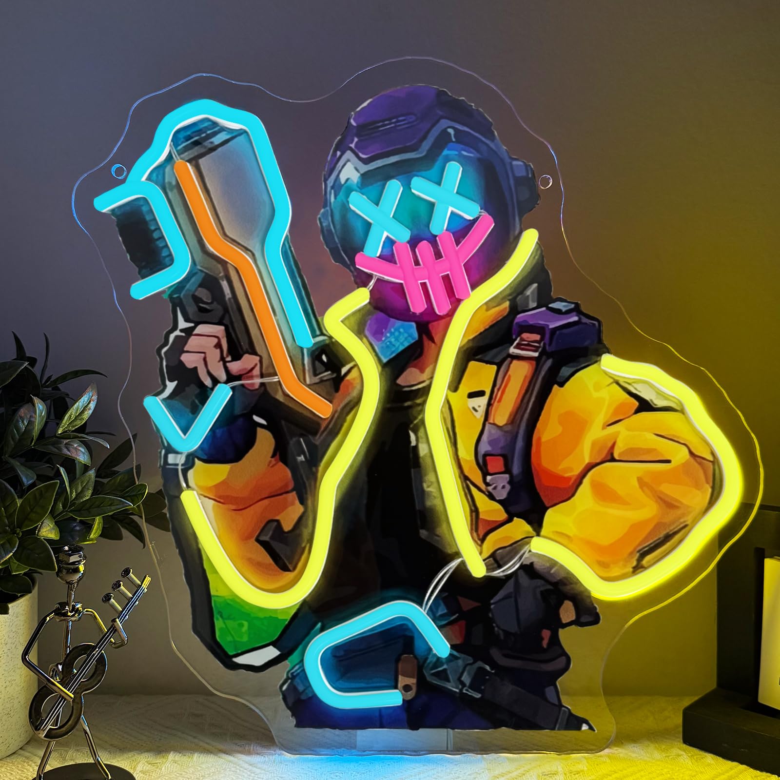 Gaming Neon Schild,Anime Joker Gamer LED Neon Schild für Schlafzimmer Spielzimmer Man Cave Gaming Zimmer,Cool Clown Pistole Wand Deko Geschenk für Teenager Männer Lady Spieler USB Powered（13"*13.2"）